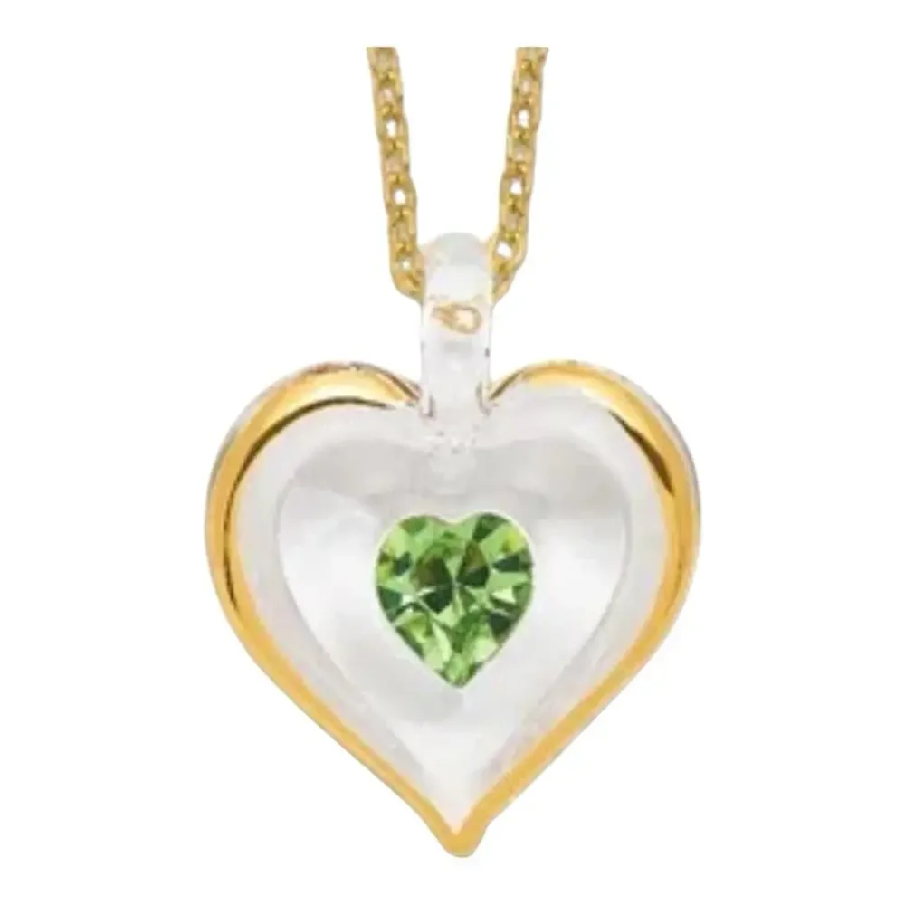 Necklace 22K Accent Gliding Gold Trim Glass Green August Birthstone Crystal 18